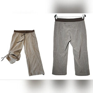 Athleta wideleg cropped stretch drawstring waist pants. green grey. Size 6.